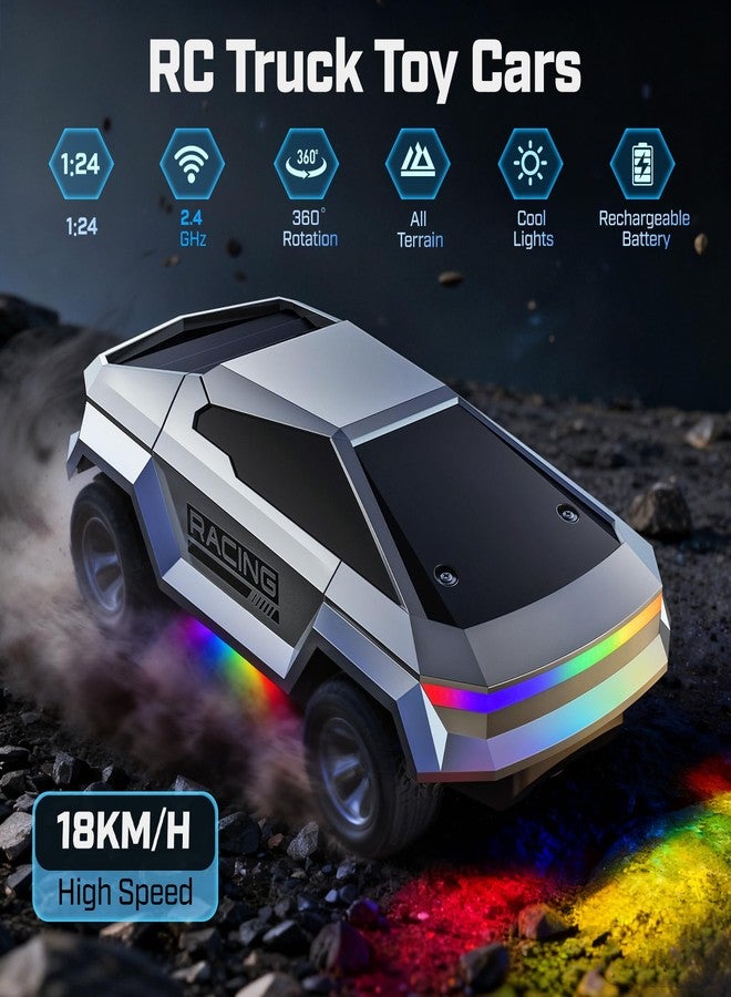 WayEee 1/24 Remote Control Car Cyber RC Truck, RC Cars for Kids with Colorful Lights, 2.4GHz Remote Control, 2 Rechargeable Batteries, 18KM/H Racing Car Toy, for Boys 3 4 5 6 7 8-12 - Image 2